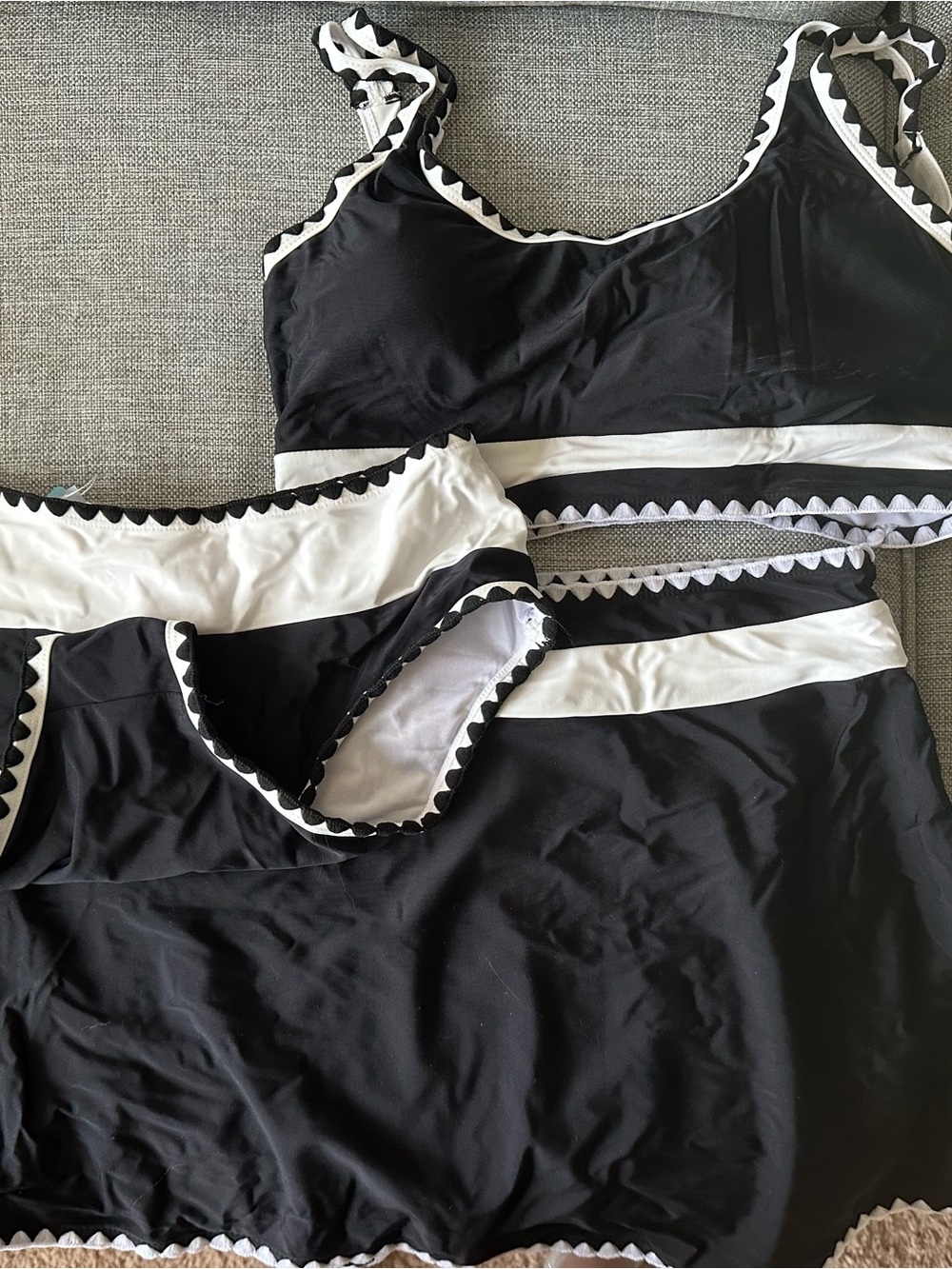 POPVIL Black & White Scalloped Trim Swim 3-piece Set